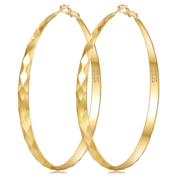 Jewelry - Gold 925 Sterling Stamp Hoop Earrings